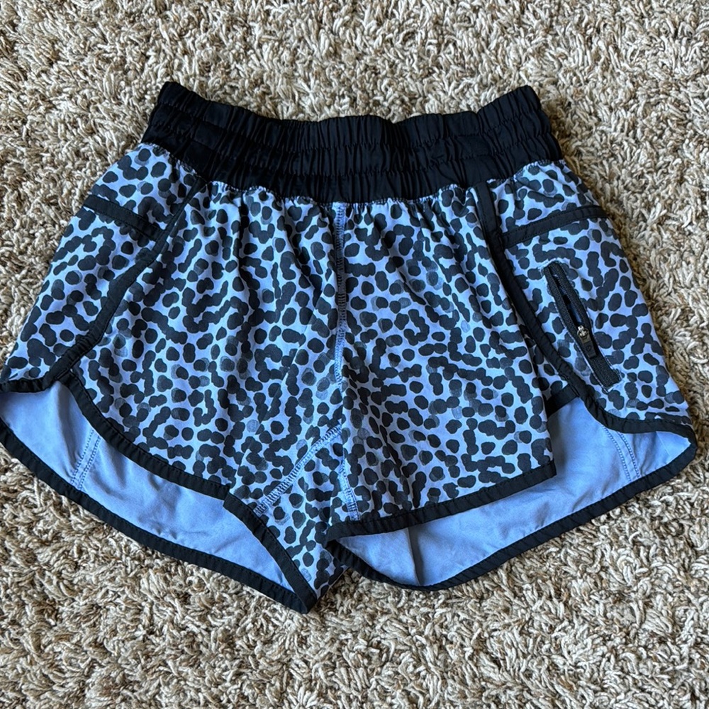 Black and Blue Athletic Shorts with Curved Hem